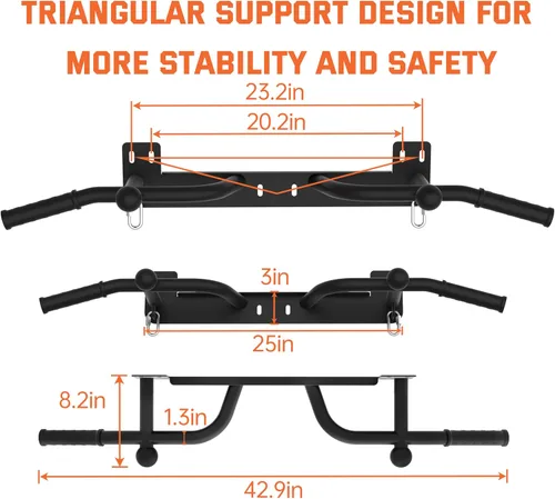 Vista 3 de Wall Mounted Pull Up Bar - Heavy Duty Chin Up Bar, Pull-Up Bar for Garage, Joist, Wall Mount - Multifunctional Fitness Bar, Supports up to 600 Lbs