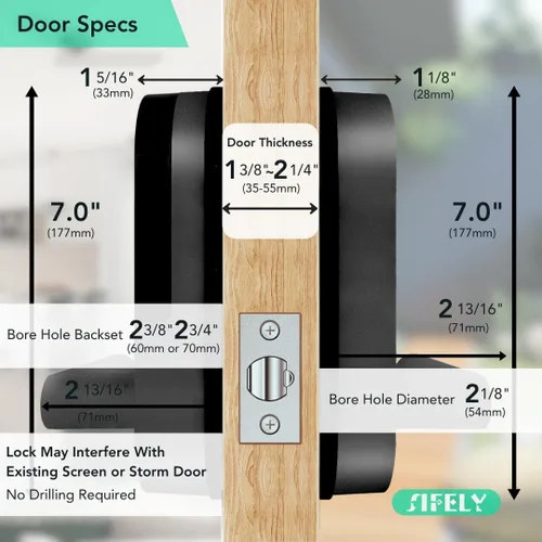 Vista 6 de Cerradura de puerta inteligente de huellas dactilares con mango y teclado: acceso remoto WiFi integrado, entrada sin llave para puerta delantera