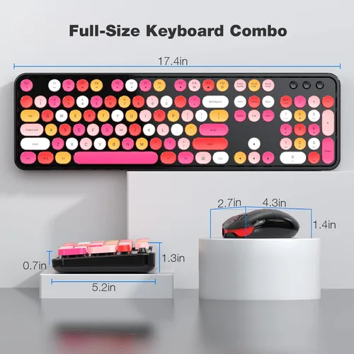Vista 7 de Combo de teclado y mouse inalámbrico, MOWUX, teclado inalámbrico de tamaño completo para computadora de 2.4G, colorido, plug and play, teclado