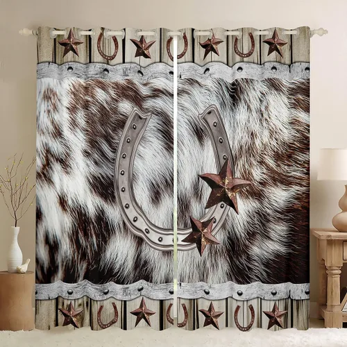 Vista 14 de Cortinas de ventana de herradura con estrellas de Texas, cortinas de granero de madera rústicas occidentales, 38 pulgadas de ancho x 45 pulgadas