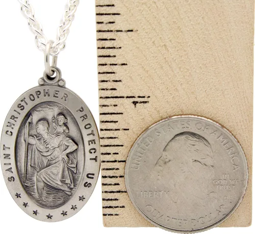 Vista 18 de Collar con medalla de St Christopher – Medallón oval de plata de ley y cadena – Grabado personalizado – Caja de regalo