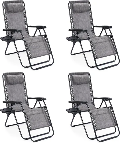 Vista 12 de Silla de gravedad cero Sweetcrispy, juego de 2 sillas reclinables portátiles para playa, camping, patio, exterior, plegables, con portavasos y Negro