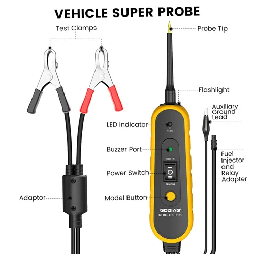 Vista 7 de GODIAG Kit de sonda de circuito de potencia, probador de sonda 6V-24V luz de prueba de CC Buscador de cortocircuitos automotrices 12V Kit