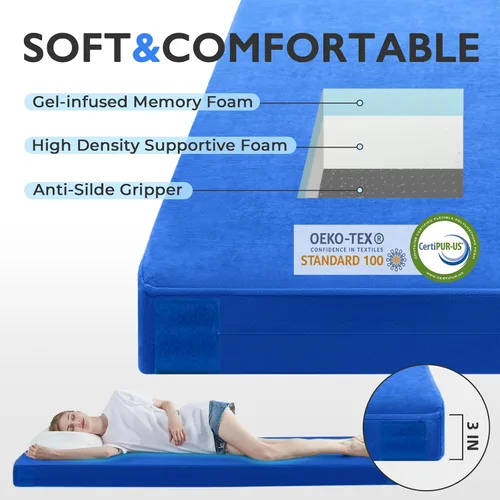 Vista 2 de Kingfun Colchón de espuma viscoelástica CertiPUR-US de 3 pulgadas, impermeable, enrollable, tapete grueso para dormir para tienda de campaña