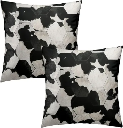 Vista 2 de Giwawa Juego de 2 fundas de almohada decorativas de piel de vaca, con estampado de vaca, funda de cojín con cuadrícula de piel de animal de granja
