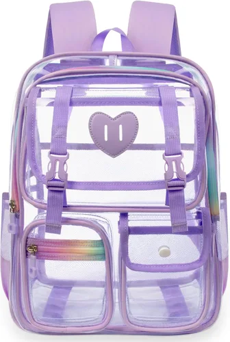 Vista 7 de Mochila transparente de PVC impermeable y resistente al congelamiento, de gran capacidad, elegante y duradera para viajes, Negro, Moderno