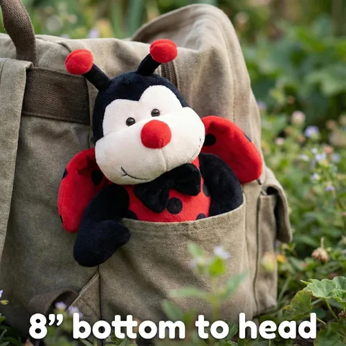 Vista 3 de Garden Buzz Cuties Ladybug - Peluche de mariquita, escarabajo, insecto, suave, con alas rojas y lazo negro, amigo de abeja, regalo para niños