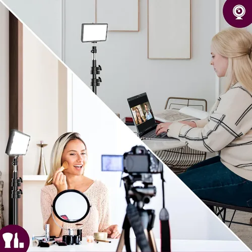 Vista 6 de Kit de Iluminación para Fotografía Luz de Video LED Regulable 5600K USB para Estudio de Video y Transmisión con Soporte de Trípode Ajustable y 9*