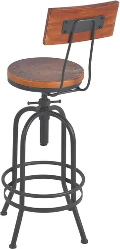 Vista 8 de Juego de 2 taburetes de bar industriales con respaldo, asiento giratorio de madera, barra de bar altura ajustable de 26 a 32.2 pulgadas, silla