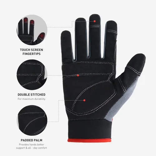 Vista 2 de HANDLANDY Paquete – 2 pares de guantes de trabajo para mecánico utilitario y guantes de trabajo de agarre resistentes a los impactos, talla M