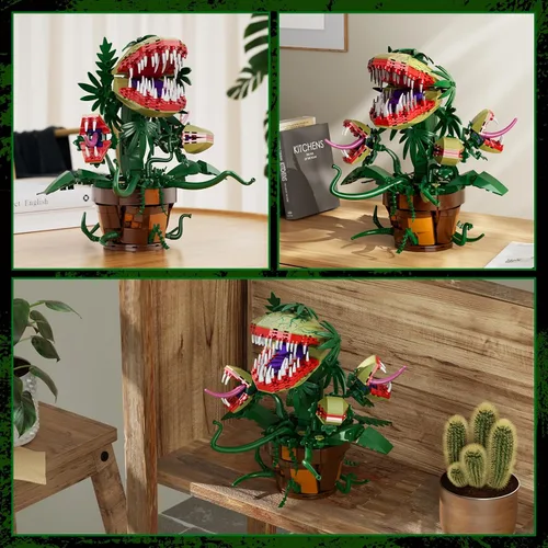 Vista 4 de Audrey II - Juego de 2 bloques de construcción botánicos de plantas de piraña compatibles con Lego, kit de juguetes de terror, decoración de tienda