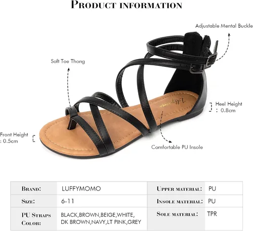 Vista 4 de Luffymomo - Sandalias de tiras cruzadas tipo gladiador, planas, estilo pescador para mujer