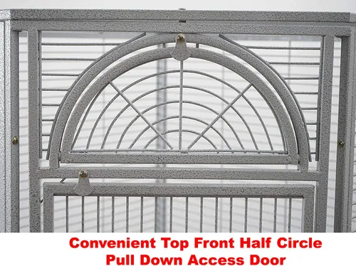 Vista 3 de Jaula de hierro forjado, loro de esquina extragrande, puertas de alimentador chapadas sólidas con protector de semillas de metal alrededor