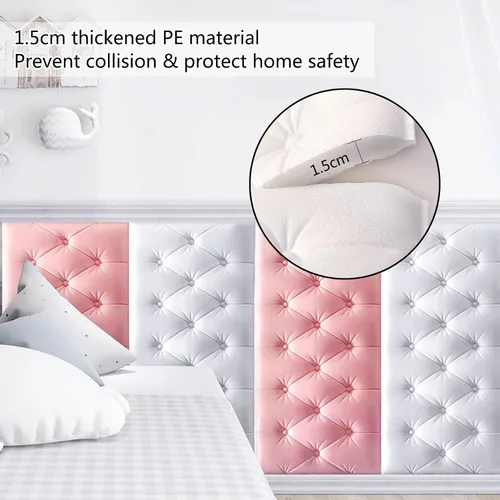Vista 3 de Cabecera autoadhesiva, calcomanías de pared anticolisión 3D, paneles de pared tapizados, cabecera montada en la pared, paneles de pared Azul