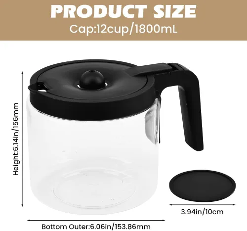 Vista 2 de 12 tazas de repuesto para cafetera de vidrio Keuri-g K-Du o (no modelo Essential), jarra de repuesto para cafetera de 12 tazas, cómodo mango