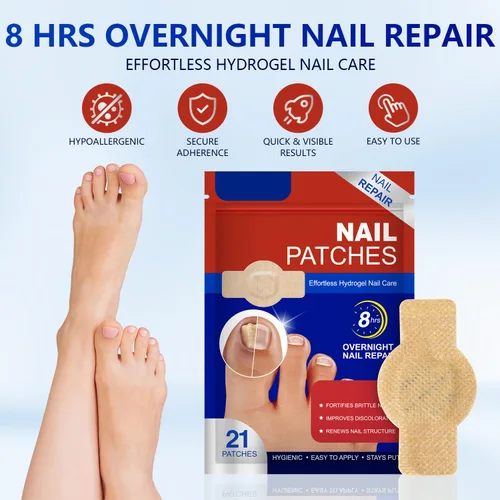 Vista 3 de Uñas extra fuertes – Parches nocturnos para uñas de pies reparación y cuidado (21 unidades)