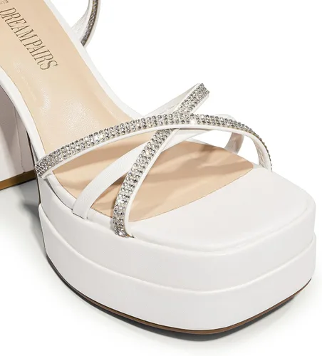 Vista 5 de DREAM PAIRS Sandalias de plataforma con cordones para mujer, con diamantes de imitación, sandalias gruesas Y2K para club, fiesta, cita, baile