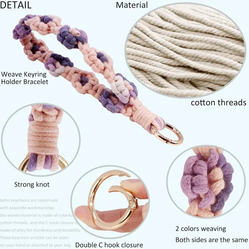 Vista 91 de BIHRTC Llavero de pulsera boho con soporte para lápiz labial, pulsera hecha a mano