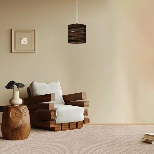 Vista 5 de Edvivi Lámpara colgante con pantalla cilíndrica de papel de estilo nórdico, 1 lámpara de araña de cartón marrón natural de 7.75 pulgadas