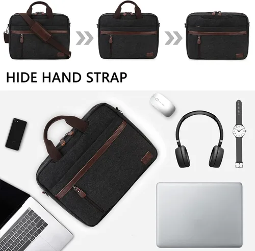 Vista 6 de RAVUO Bolsa de mensajero para hombre, resistente al agua de 17.3 pulgadas, maletín de negocios de lona para el trabajo y negocios..