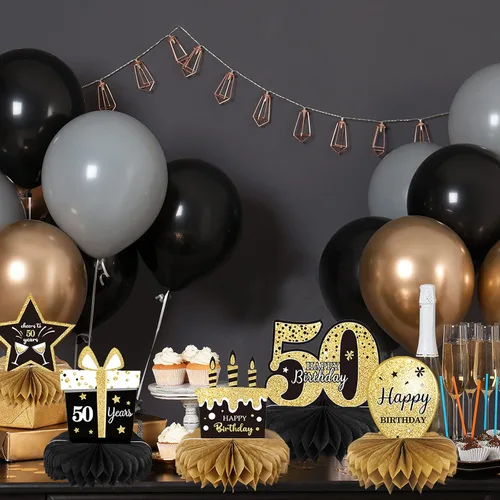 Vista 6 de 9 piezas de decoración de cumpleaños número 50 para centros de mesa de cumpleaños 50 para decoración de mesas, decoraciones de felicitación a 50
