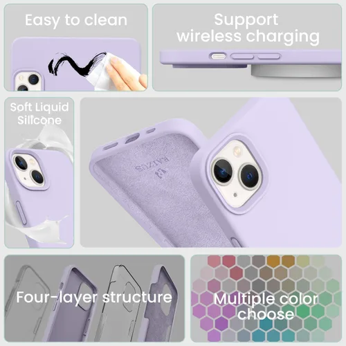 Vista 5 de Compatible con iPhone 13, funda de silicona para teléfono con forro de microfibra delgado a prueba de golpes, suave antiarañazos, 6.1 pulgadas
