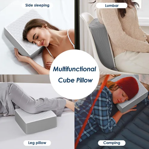 Vista 5 de Kehangte Almohada de cubo refrescante para dormir de lado, almohada cuadrada de espuma viscoelástica para dormir de lado, firme y suave apoyo