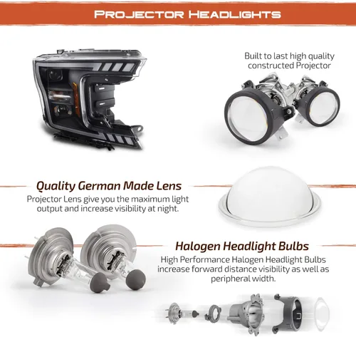 Vista 6 de AKKON - Para camioneta Ford F150 F-150 2018-2020, faros delanteros LED DRL con tubo negro y proyector con señal de giro secuencial