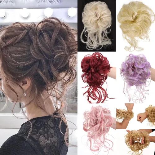 Vista 9 de Tousled Updo - Coleta de cola de caballo con banda elástica para el cabello, extensiones de cabello sintético corto ondulado rizado para mujeres
