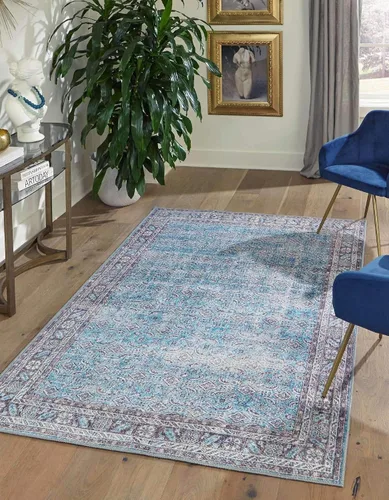 Vista 8 de Unique Loom Revival Collection - Alfombra tradicional con borde de medallón azul/negro (2 pies x 6 pies)