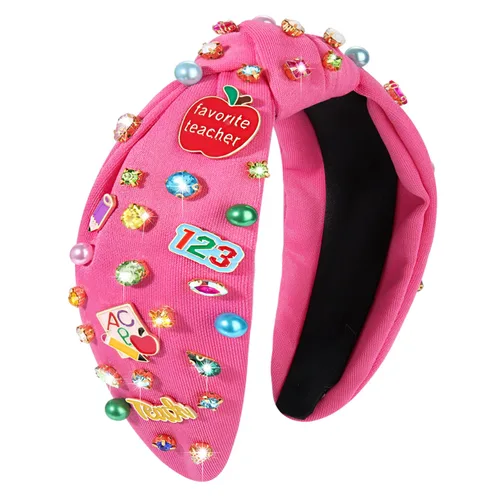 Vista 15 de Diademas para profesoras, diadema anudada con perlas de cristal para mujer, lindo libro para enseñar, adornado con nudo superior, regalos