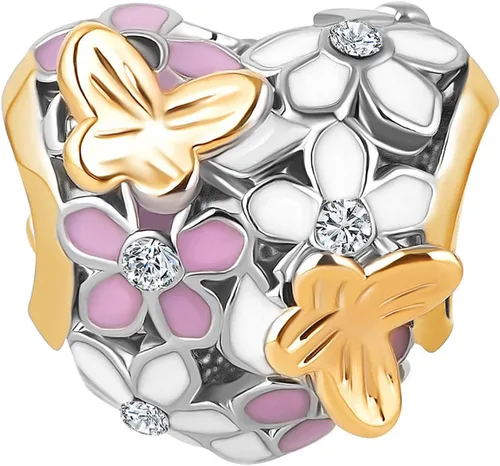 Vista 2 de Abalorio de flor y mariposa compatible con pulseras Pandora