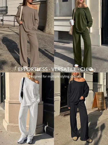 Vista 6 de Trendy Queen Conjuntos de descanso de 2 piezas para mujer, trajes de otoño Negro