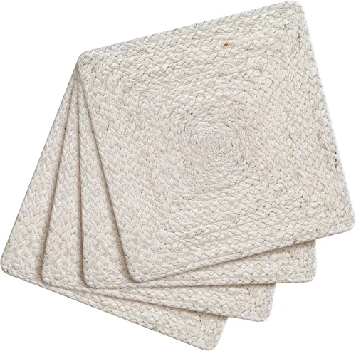 Vista 11 de Hausattire Juego de 4 manteles individuales tejidos - Azul, manteles individuales de yute boho rectangulares para mesa de cocina, mesa de comedor