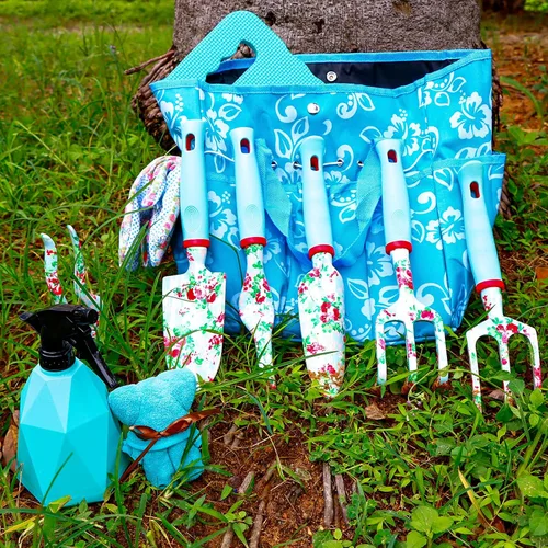 Vista 8 de JUMPHIGH Juego de regalos de jardinería para mujeres - Herramientas de jardinería florales con bolsa - Regalos para mamá, novia o mujeres