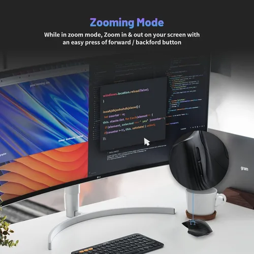 Vista 5 de CIDOO Mouse inalámbrico ergonómico RGB retroiluminado mouse Jiggler con modo de zoom movimiento automático indetectable mouse de lupa USB