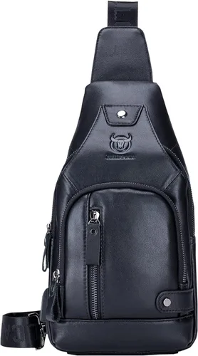 Vista 59 de LUKZIJAES Bolso bandolera de cuero genuino para hombre