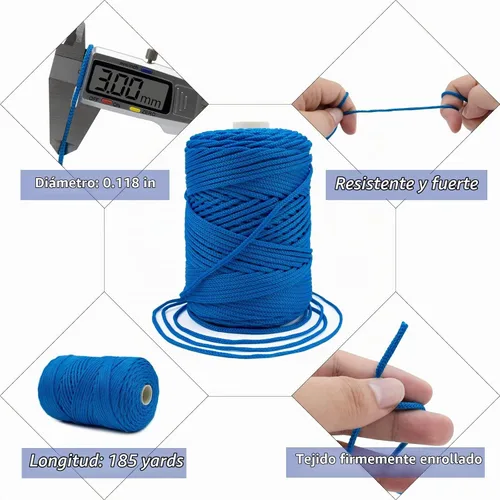Vista 3 de Cordón de macramé de poliéster de 1/8 pulgadas x 169 metros, cordón de macramé trenzado de polipropileno, hilo de poliéster para tejer bolsos