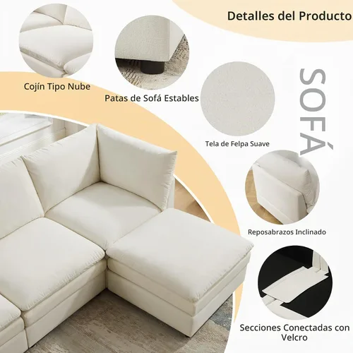 Vista 6 de VANOMi - Sofá seccional modular en forma de U para sala de estar, sofá cama moderno extragrande con asiento profundo de doble capa de almohadón tipo