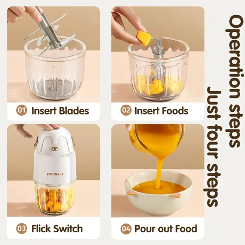 Vista 5 de Fabricante de Alimentos para Bebés - Procesador y Mezclador para Comidas Frescas, Frutas, Verduras, Carne y Puré (Blanco)