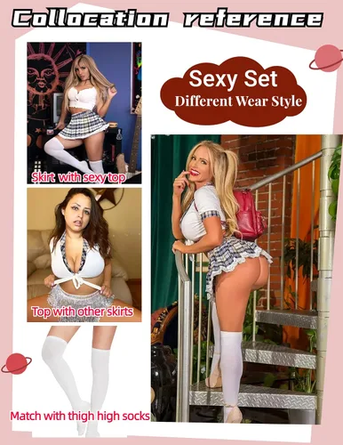 Vista 5 de ADOME - Conjunto de lencería sexy para mujer, diseño de colegiala, estudiante, para juegos de roles