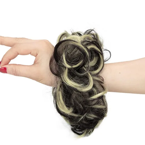 Vista 3 de Extensiones de cabello desordenado, coleta, peinado recogido, Moño, Mezcla de blanqueador negro y café.