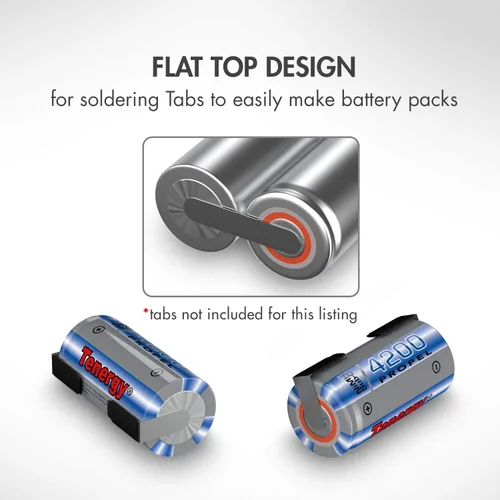 Vista 5 de Tenergy NiMH SubC 1.2V 4200mAh, baterías recargables de parte superior plana, paquete de 10