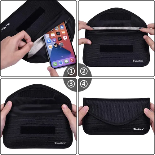 Vista 4 de Paquete de 2 bolsas de bloqueo de señal RFID, bolsa Faraday para Negro