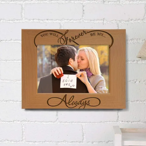 Vista 5 de KATE POSH - Marco de fotos de madera natural grabado con texto en inglés "You Will Forever be My Always". Marco de fotos de madera natural grabado