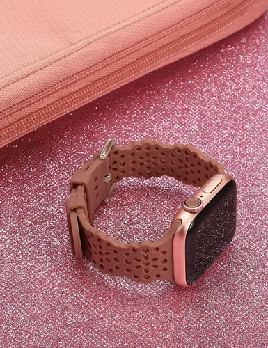 Vista 3 de TOYOUTHS Compatible with Apple Watch Band Lace Women Girls Flower Cut-outs Stretchy Silicone Strap Breathable Bracelet for iWatch