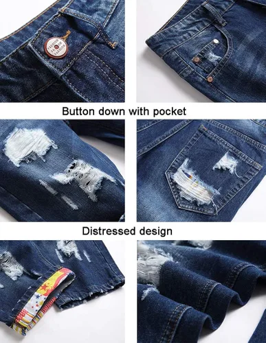 Vista 3 de Lavnis - Shorts de mezclilla desgastada y rasgada estilo motociclista, para hombre