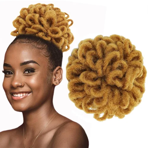 Vista 13 de DreadLocks Chignons Afro High Puff Cola de Caballo con Cordón Moño de Cabello Postizos Faux Locs Chignons con Clip Cola de Caballo para Mujeres