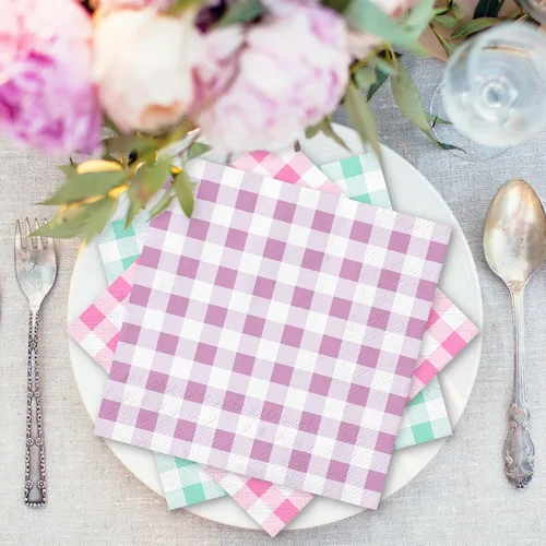 Vista 5 de Whaline 60 servilletas de cóctel de primavera y Pascua, 6 colores pastel, servilletas de papel a cuadros desechables para baby shower, picnic