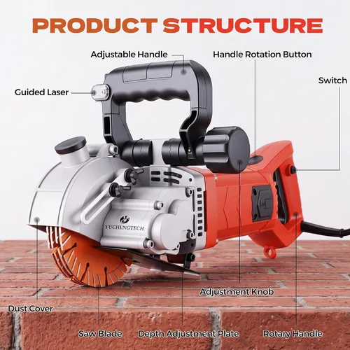 Vista 2 de YUCHENGTECH Wall Chaser 4800W Máquina de corte de ranura de pared eléctrica Cortadora de ranurado de hormigón con línea de observación infrarroja